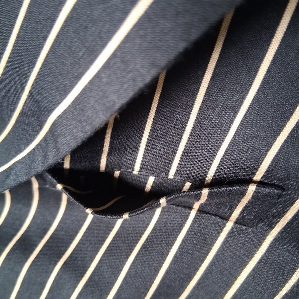 Lauren Ralph Lauren Blazer Women 4 Black Tan Striped Classic Preppy Cotton Silk - Picture 15 of 16